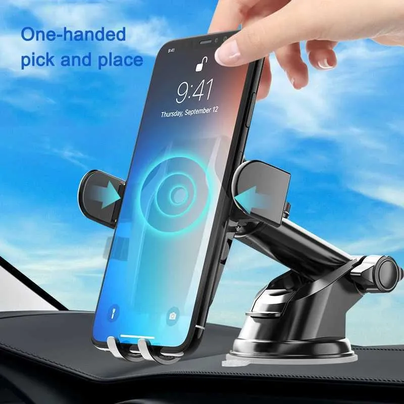 Mobiltelefonhalterhalter Gravity Car Phone Halter Saugnapfbecher Einstellbarer Universalhalter Ständer im Auto GPS -Mount für iPhone 12 Pro Max Poco