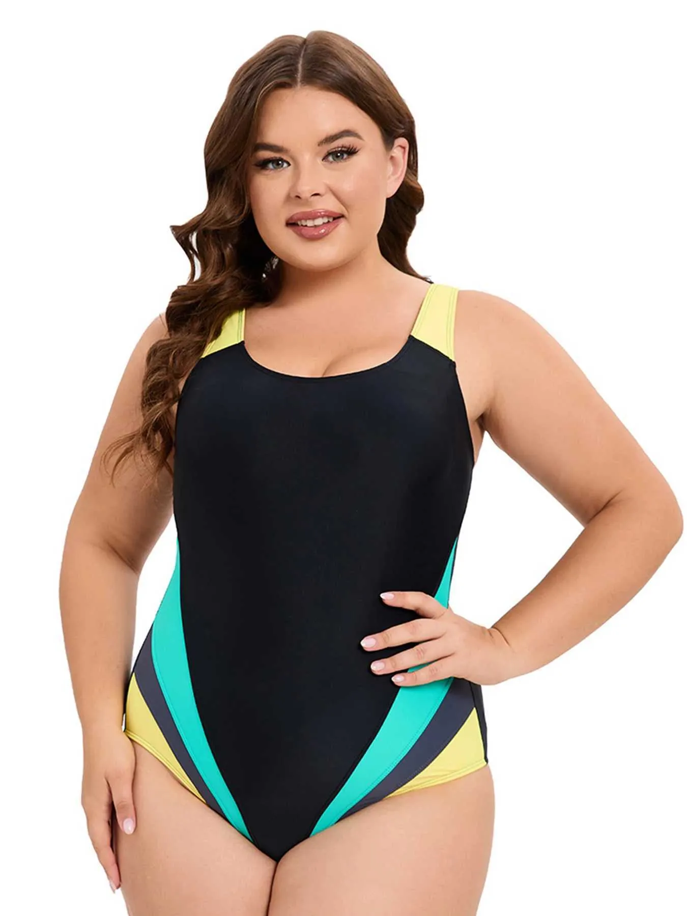 Swimwear femminile xl-5xl Nuovo sport patchwork Sportswear Women One Piece Swimsuit Female Professional Swimming Suit for Women Weeleding Bareding Abito Y240506