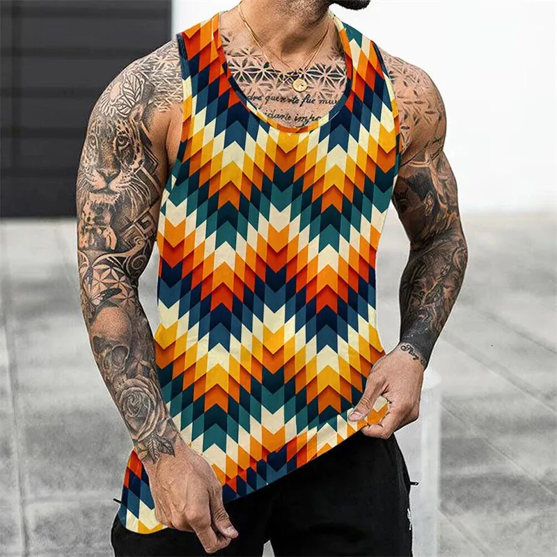 Mode Stripe Print Vest unisex fitness heren tanktop mouwloze grappige onderhemd zwart -wit dialyse mannelijke kleding tops 240507