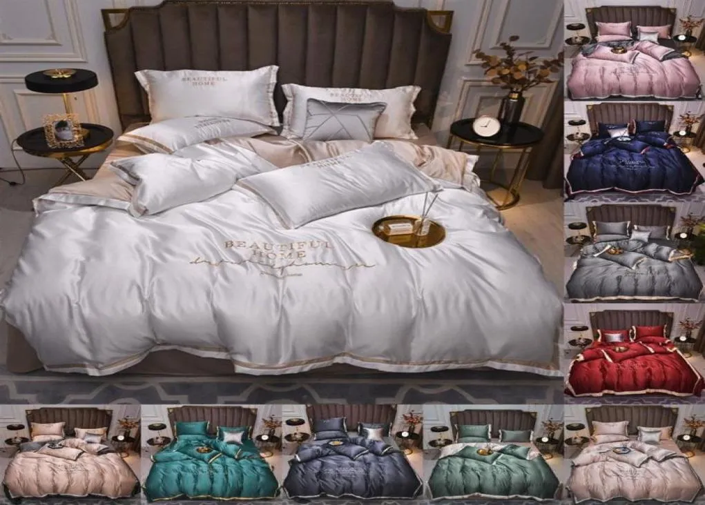 Set di biancheria da letto di seta premium 4 pezzi Copertina trapunta per letto a colori solido Designer 10 colori 3D Set di biancheria da letto 3D221L6013433