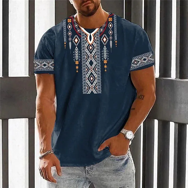 Tshirt etnico vintage Abbigliamento 3D Abbigliamento ONECK UOMINI Tops a maniche corte oversize a manica corta Tee Summer Sciose Streetwear Streetwear Mens Abiti 240423