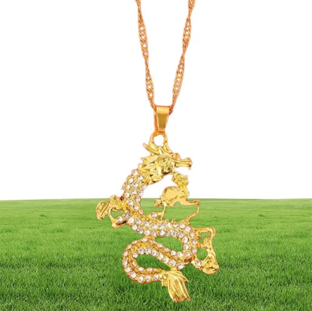 Colliers pendants cz dragon pour femmes hommes de couleur dorée bijoux bijoux de zircone cubique cadeaux de symbole chanceux entier 11694069