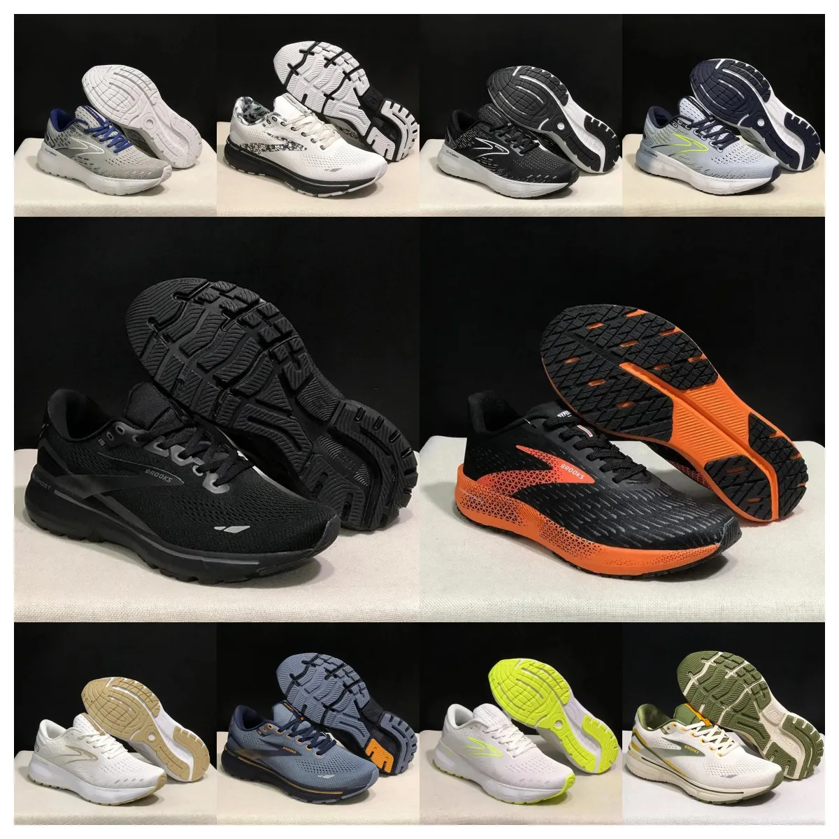Designer Brooks Glycerin GTS 20 Ghost 15 16 Chaussures de course pour hommes Femmes Designer Sneakers Hyperion Tempo triple noir blanc jaune extérieur Trainers sportifs