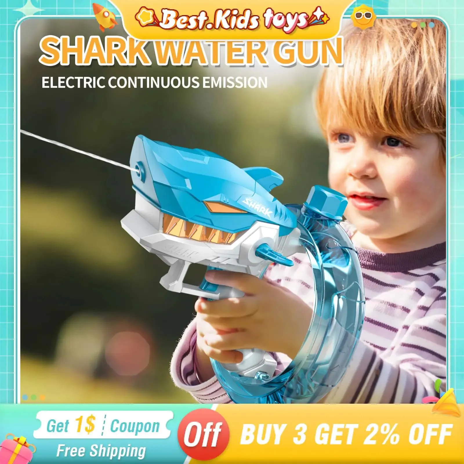 Summer Handheld Shark Water Gun Stor kapacitet Splashing Child Toy Outdoor Electric Water Gun Kids Beach Swing Pool Spela Game 240507