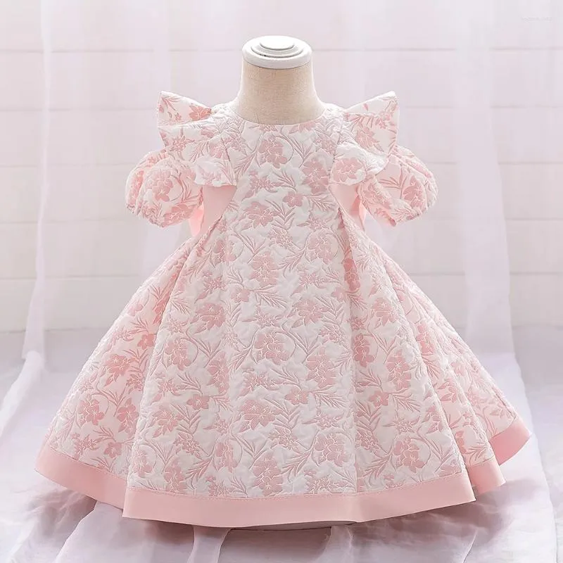 女の子のドレスベビーガールサマープリンセスドレスピンクの花の幼児1年誕生日結婚式パーティーボウ幼児服0-2Y