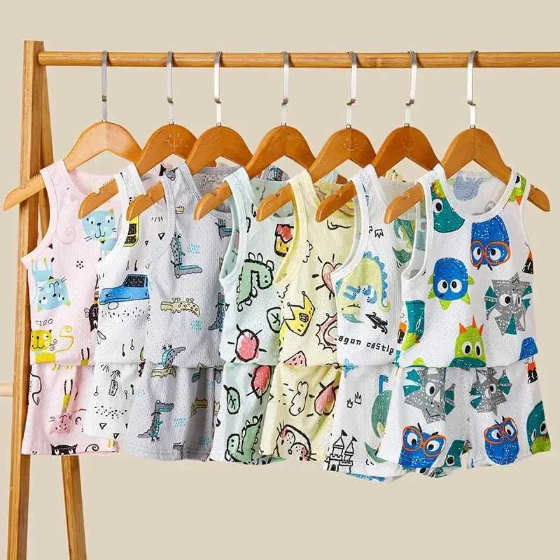Пижамы мальчики и девочки пижамы Новая летняя одежда без рукавов детской одежды пижамы хлопок пижама деть 2 4 5 6 8 лет.