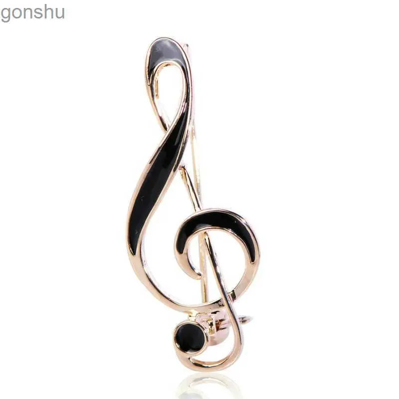 Pins Brooches Note Shape Broch Gold Color Black Enamel Broches for Women Music Jewelry Music Flip Collar Pin Gift WX