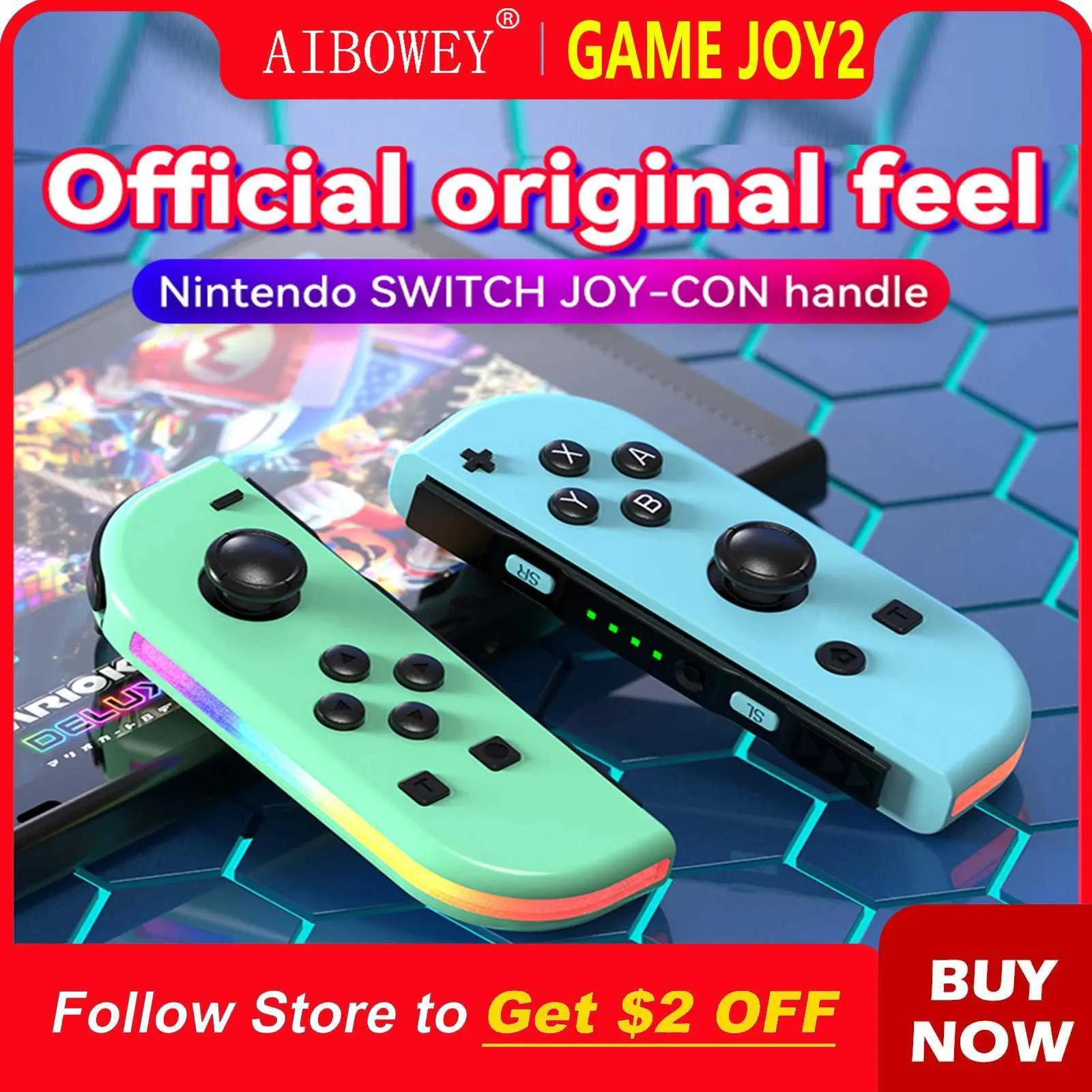 owey JOY 02 Wireless Gaming Board RGB LED Switch L/R Joypad for Nintendo Switch/Lite/LED Cons Joystick featuring dual vibration PC J240507
