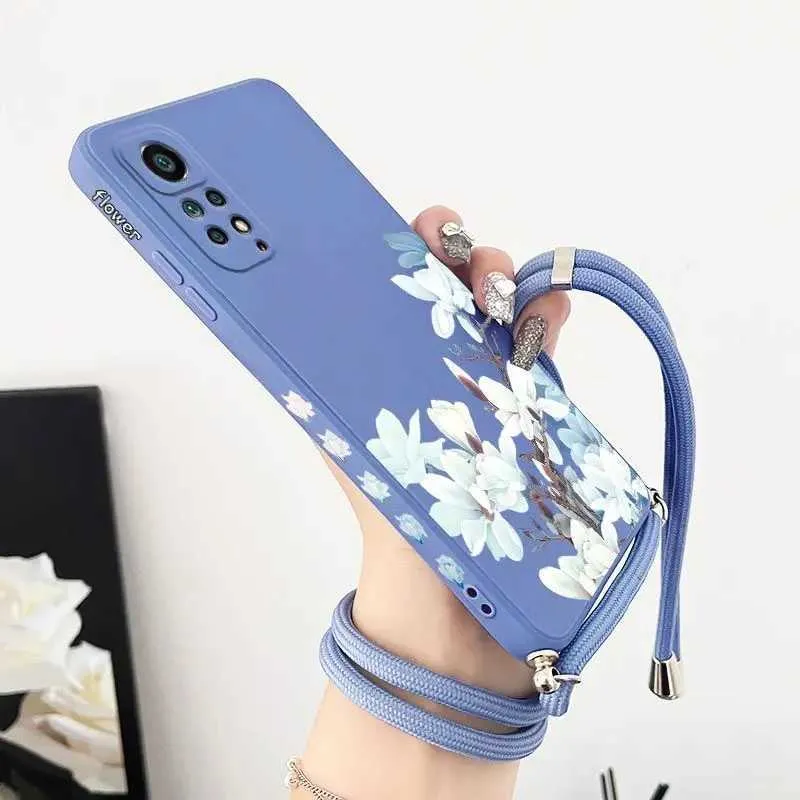 Caisses de téléphone portable Magnolia Flower Crossbodybody Lanyard Silicone Téléphone pour Redmi Note 11 Pro plus 12pro plus 11s 10 Pro 12 9s 8 Pro Cover