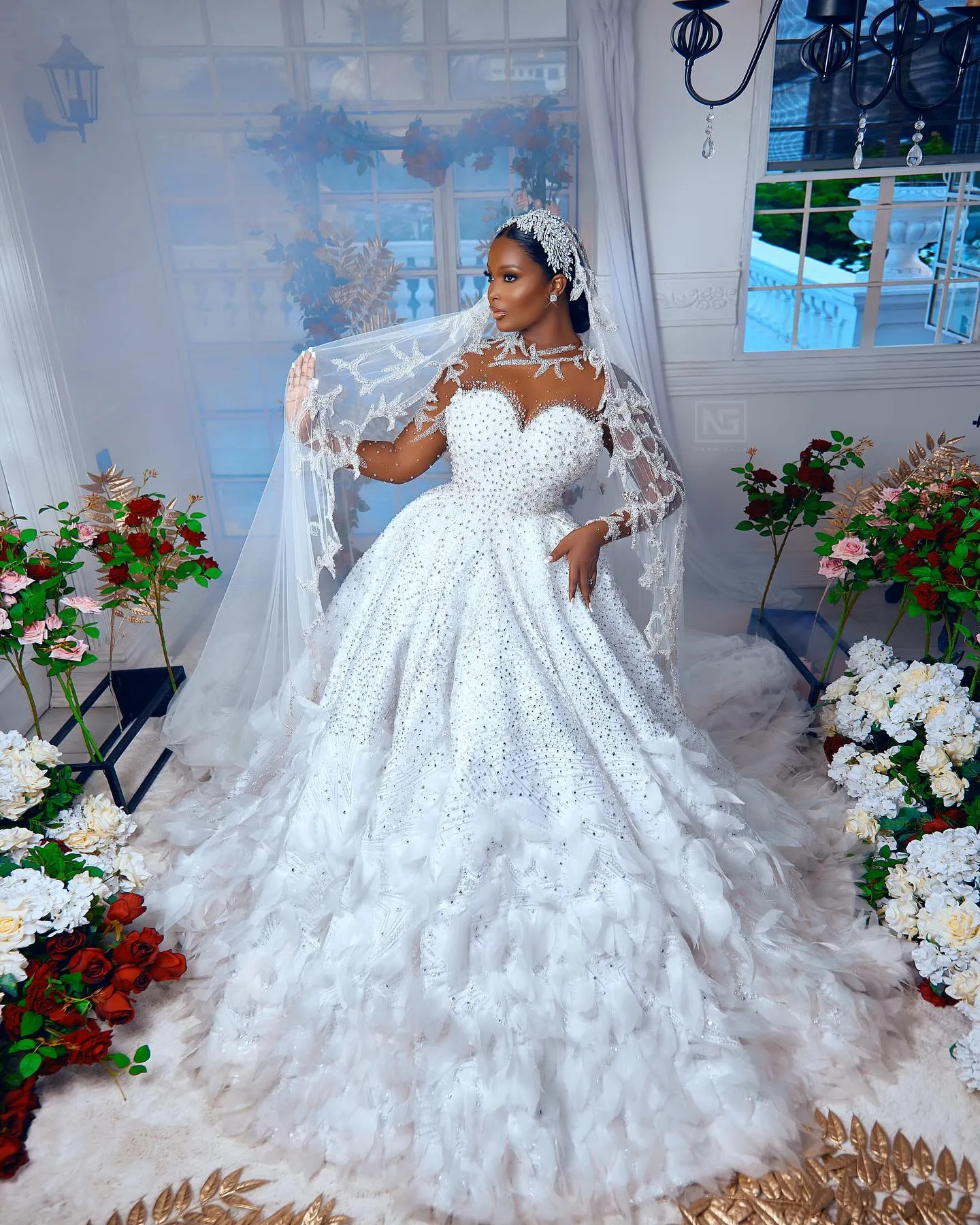 extra long wedding dresses Extra Long Wedding Gowns Custom-made V-Neck Sparkly Ballgown Wedding Dress With Beaded Appliques And Lace Detailing, Sweep Train Elegant Bridal GQ With Long Sleeves And
