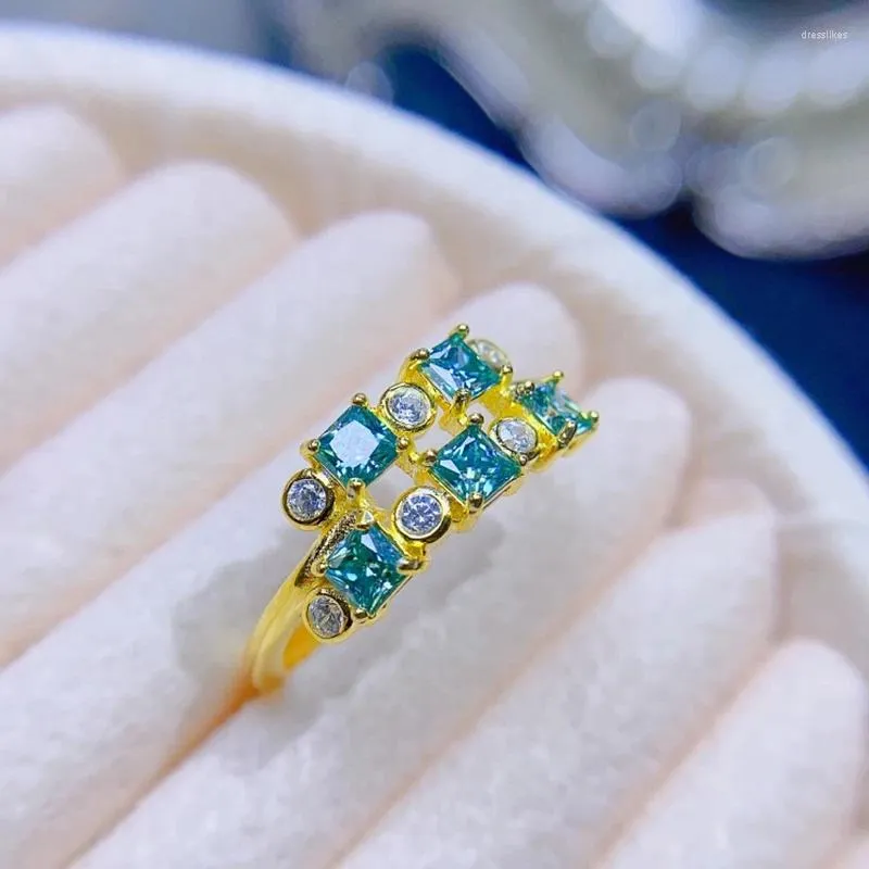 Anelli a grappolo anello moissanita verde naturale per donne argento 925 gioielli pietre di gemme di lusso 18k oro oro a spese di spedizione gratuita