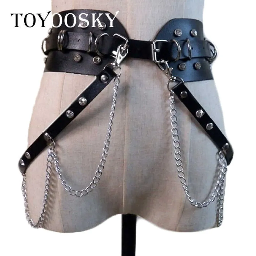 Marque ceinture en cuir punk gothique pour femmes rock hip hop avec ceinture de taille de chaîne de bague