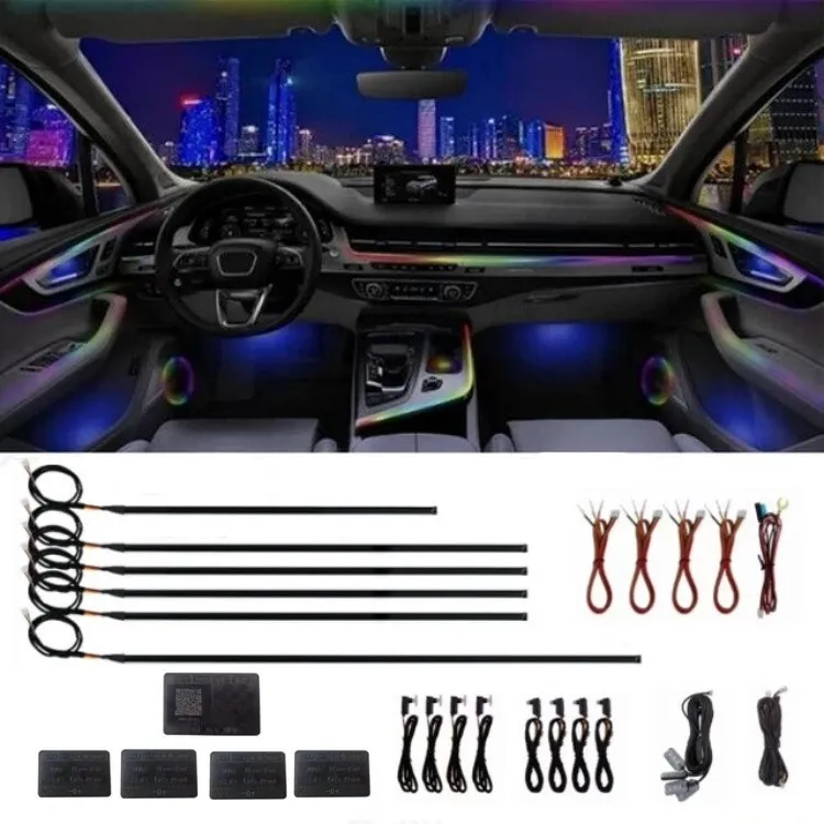 Automotive hidden acrylic dynamic ambient light modified with RGB illusion 18 light interior APP flow light ambient light