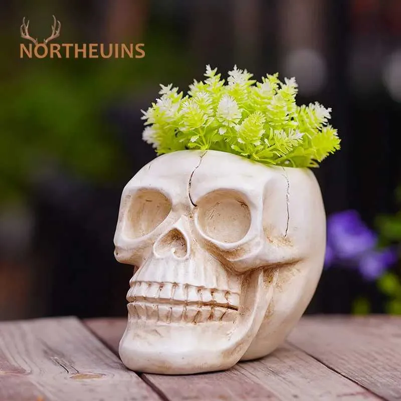 Decoratieve objecten Figurines NorthEuins gesimuleerde skeletkopbloempot creatief multi vlees pot hars skelet decoratie atmosfeer opslag beeldjes T2405