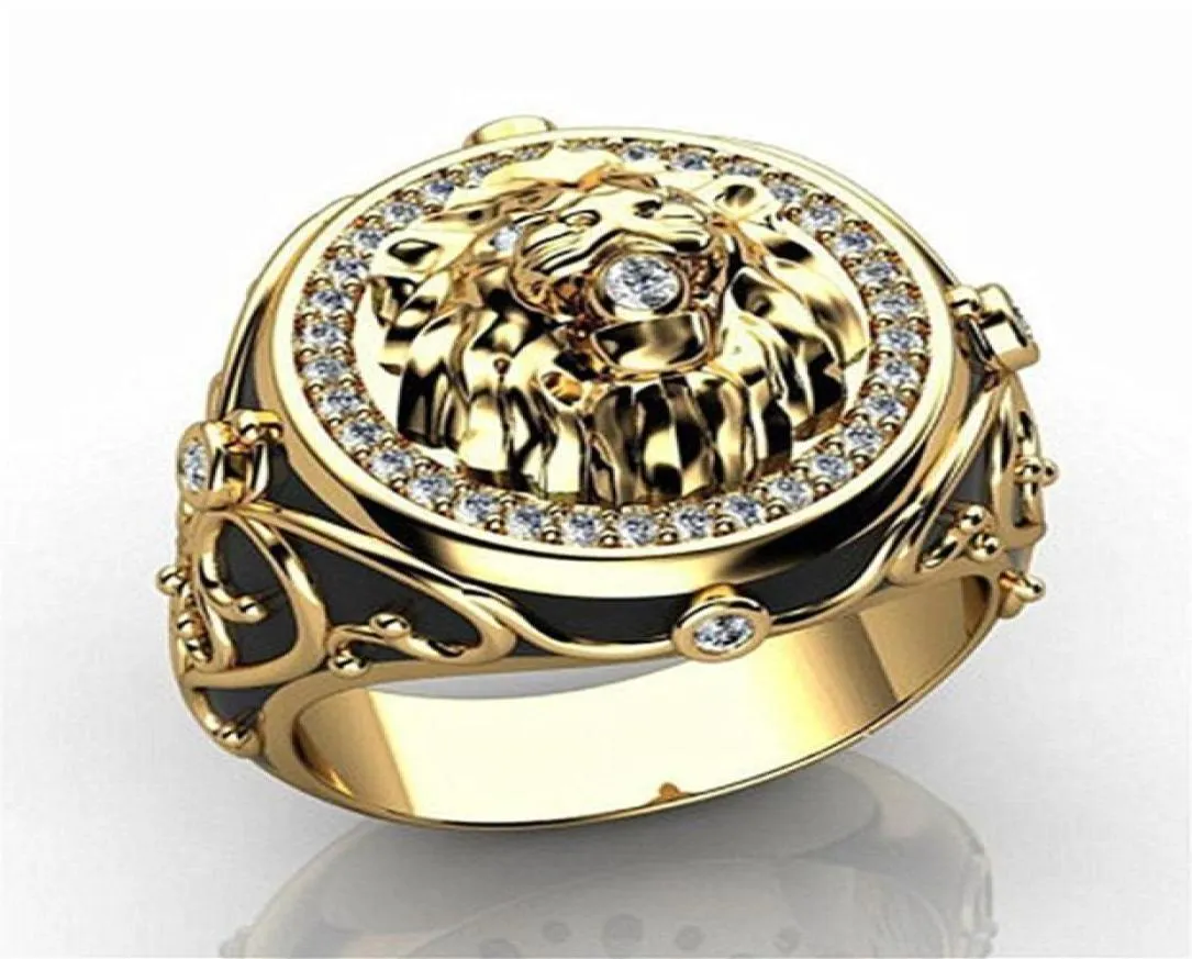 Pierścienie klastra moda męski Lew złoty kolor dla mężczyzn diamentów cyrkon szlachetne biżuteria biżuteria punk hip hop modne akcesoria gi1972390