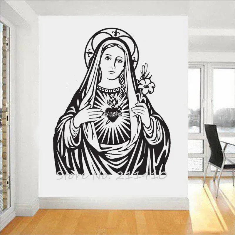 Adesivos O coração da Virgin Mary Wall adesivo Decoração da casa da casa Classic Catholic Church Wall Decal