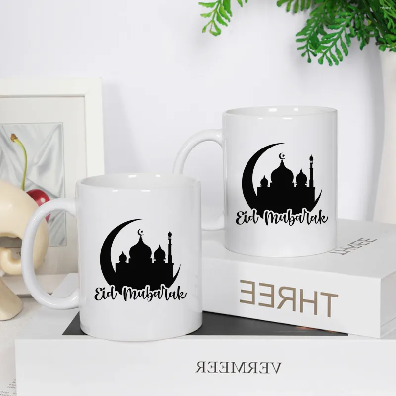 Mugs 1pc Happy Eid Mubarak Day Custom Printed Pattern Ceramic Mug Milk Coffee Juice Lämplig för semestergåvor