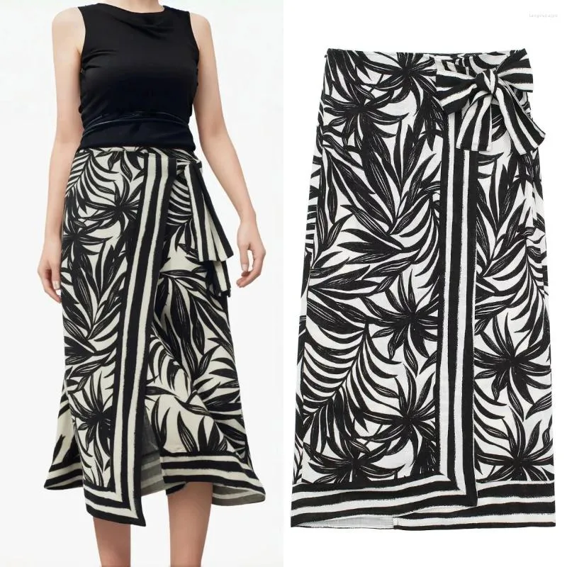 Spódnice damskie wydrukowane opakowane midi spódnica elegancka retro moda bok ozdobny plażowy slit streetwear lato