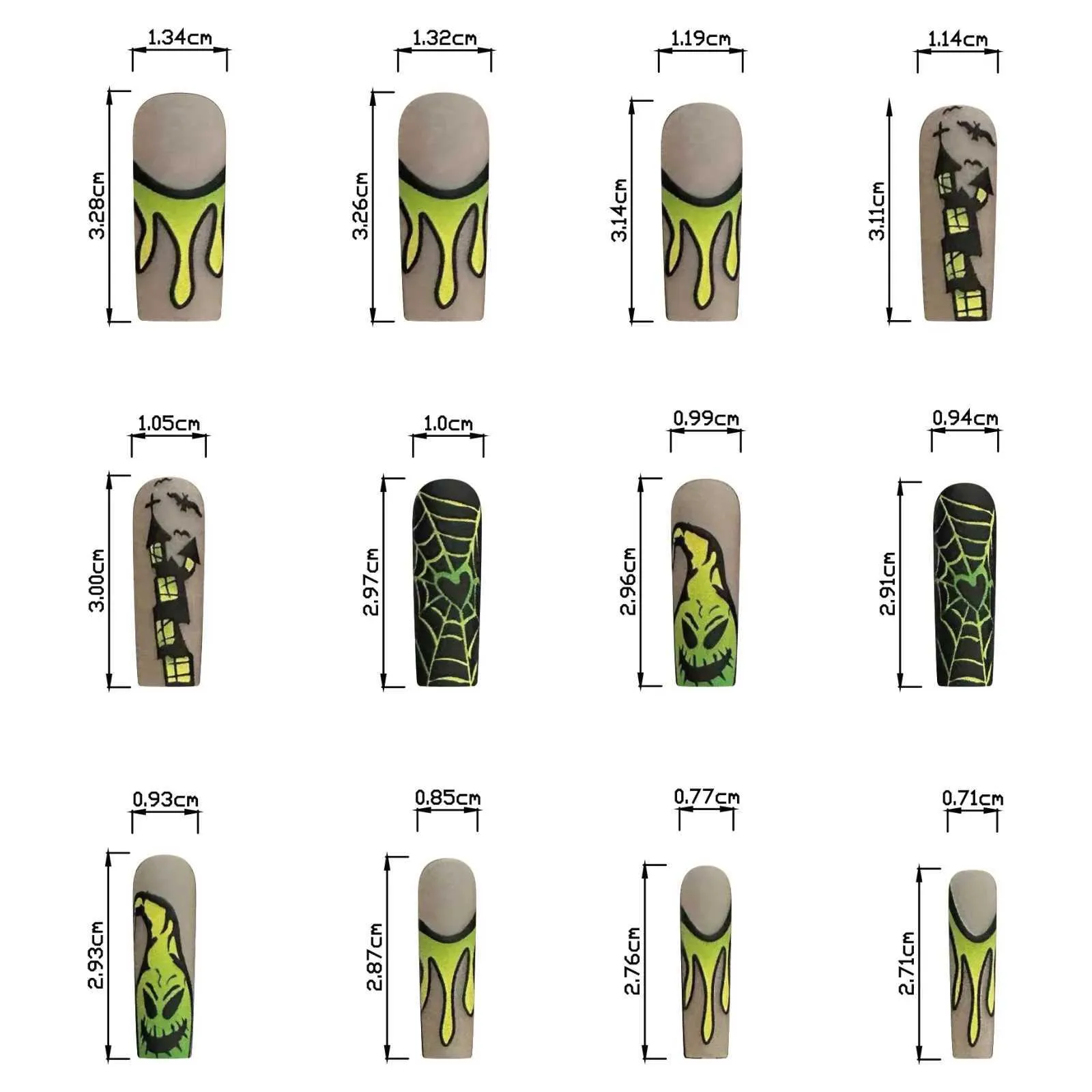 Faux Nails Grn Witch Castle Fale Nails Hallown Series Long Coffin Acrylique Nail Art Patch complet Presse détachable Presse sur les pointes de l'ongle T240507