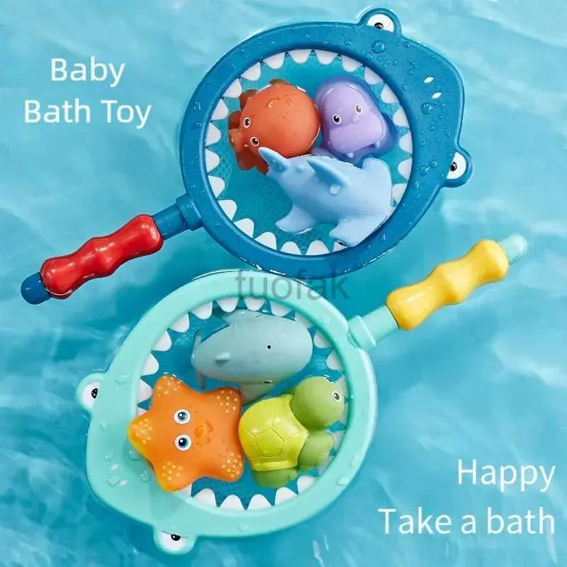 Bath Toys Bath Toys Safe Materials Söta djurformer Shark Fishing Nets för att få barn att bli kär i Bathing D240507