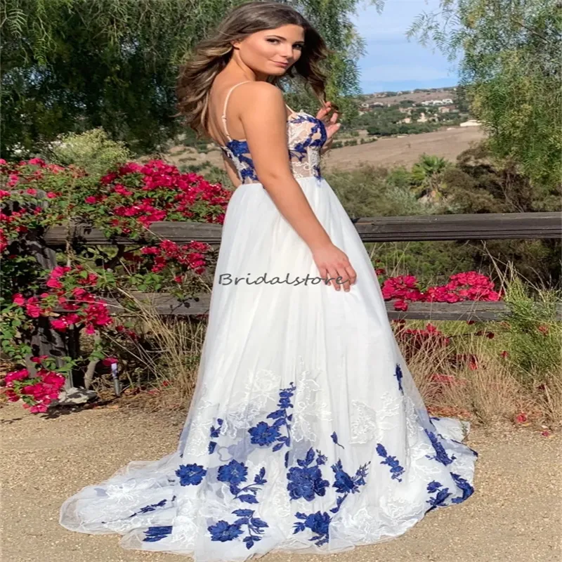 Blue Gothic Backless Spaghetti Strap Lace Wedding Dress Plus Size Sweep  Train Garden from Dhgate A-Line Wedding Dresses - price 134.77