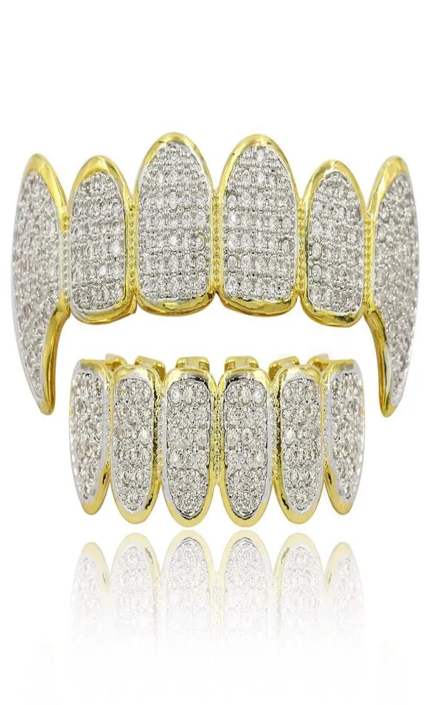 Hip Hop Jewelry Mens Grills 18K Gold plaqué Tous Iced Diamond Grillz Teeth Bling Rock Rock Punk Rapper5075958