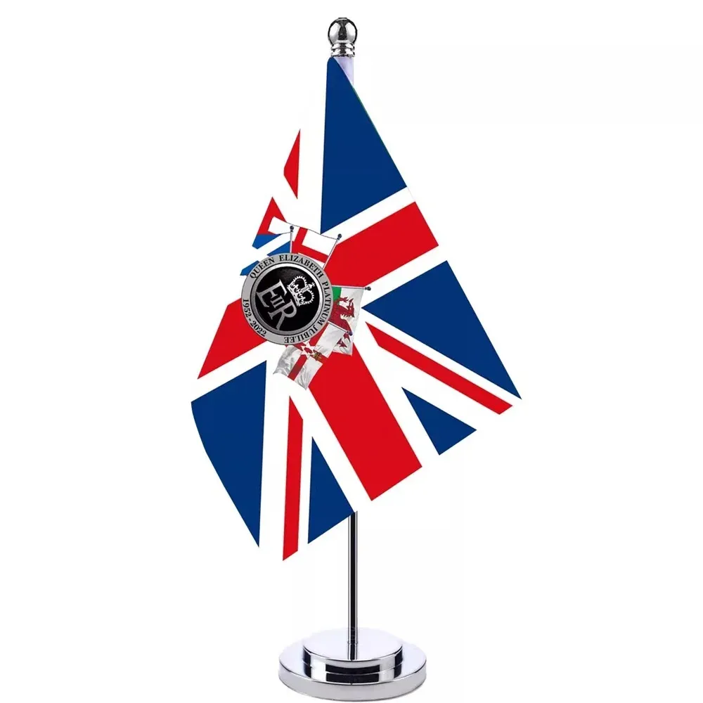アクセサリー14x21cmオフィスデスクイギリスのロイヤルバナーの旗Her下エリザベスIIキャビネット旗セット会議室の装飾