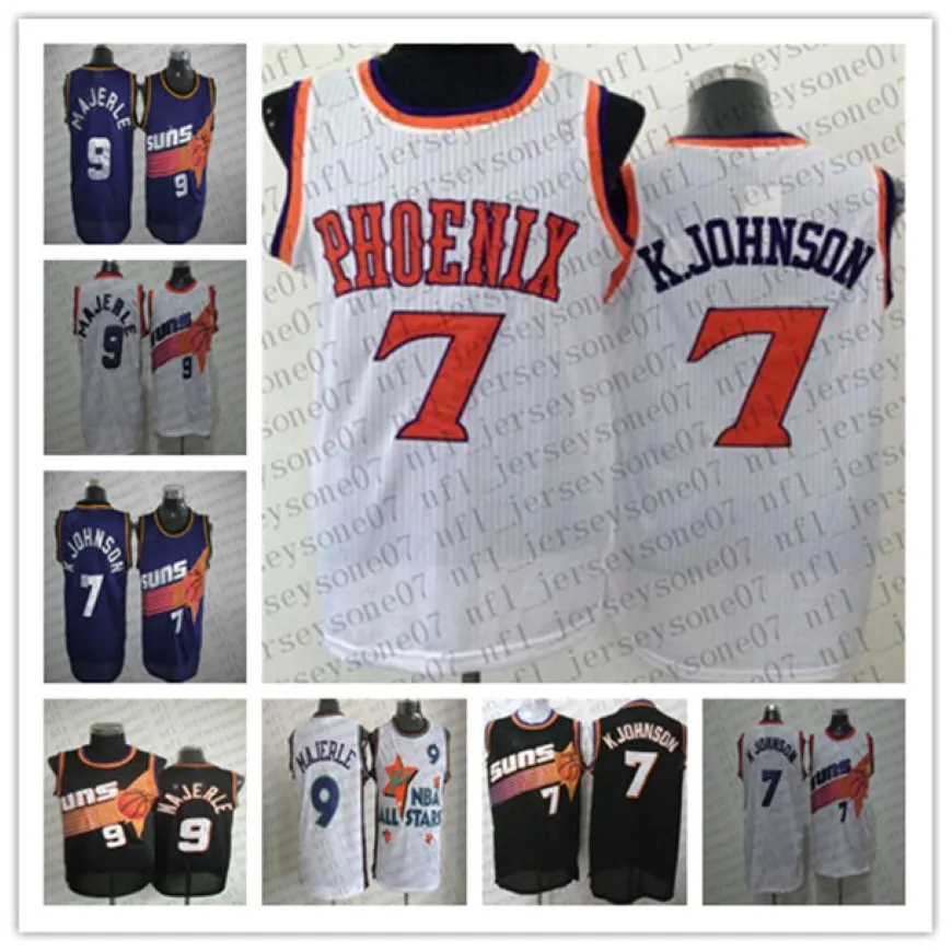 مخصص الرجال شباب شباب Sunss 7 Kevin Johnson 9 Dan Majerle Black White Purple Throwback Basketball Jersey 235V