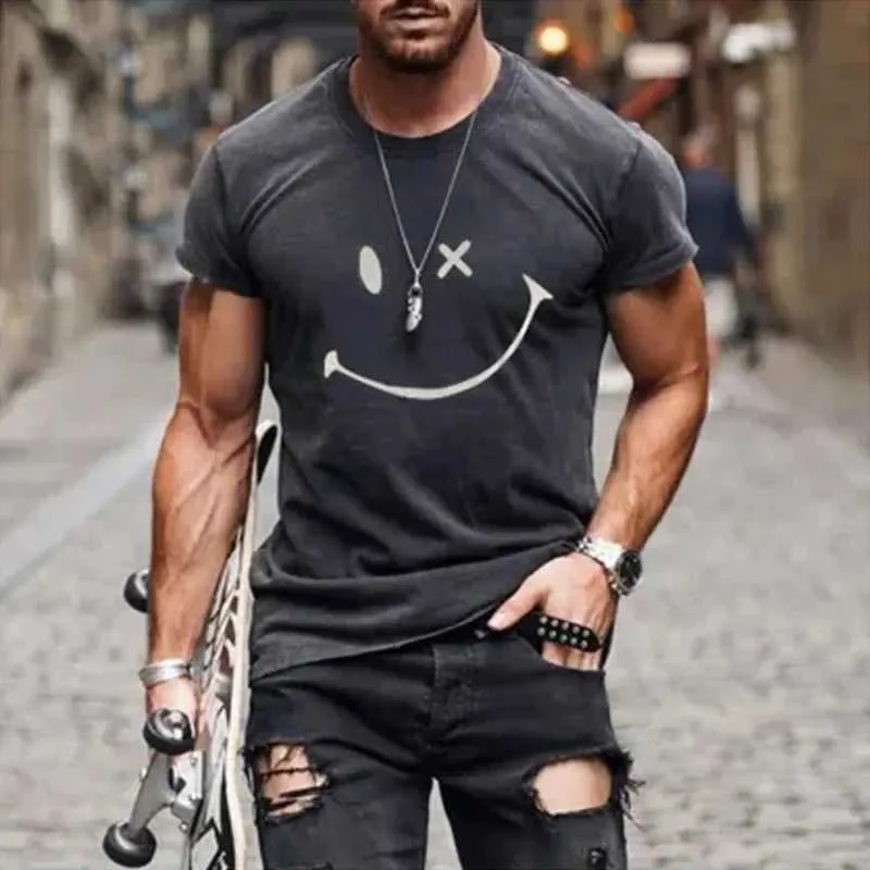 T-shirts masculinos Camiseta engraçada de camiseta sorridente no novo verão moda de verão tops simples 3d impressão solteira casual curto slve t camisetas t240505