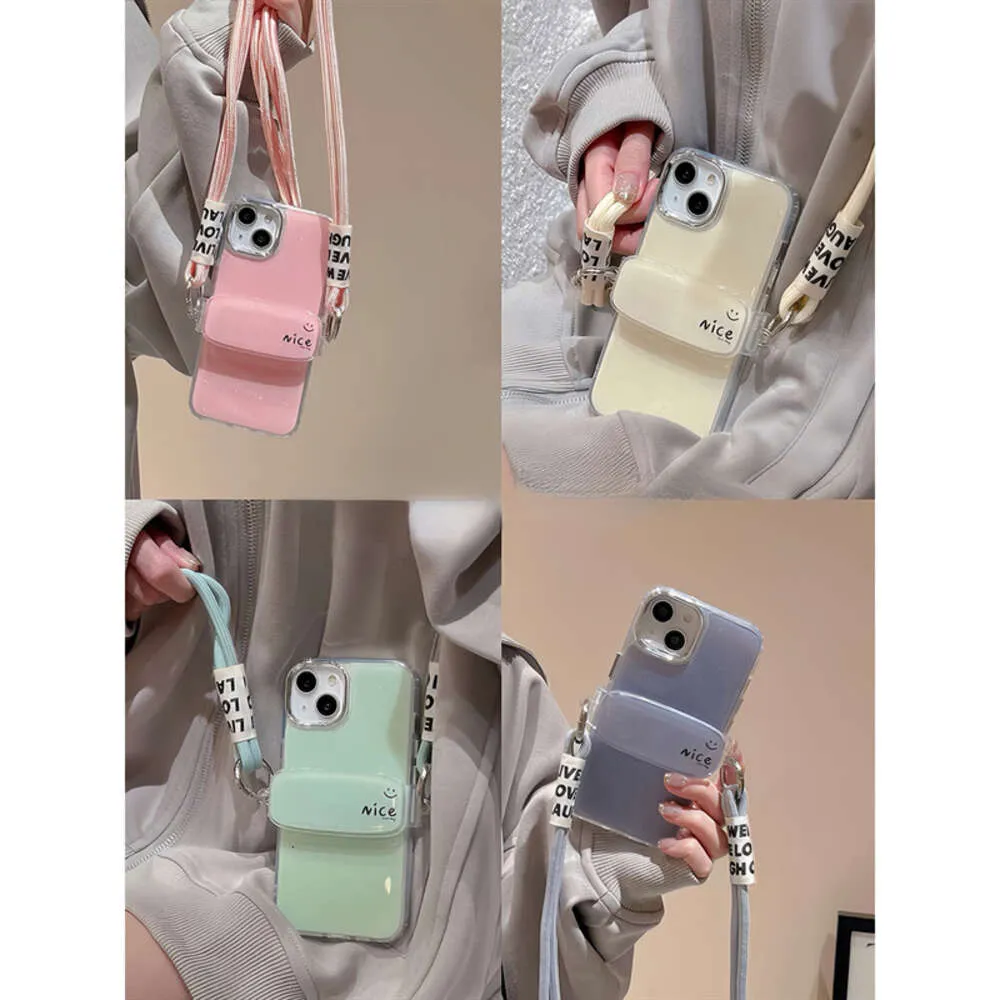 Candy colored souriant face arrière Clip Cross Crossbody Corde adaptée à l'iPhone 15 Promax Case de téléphone iPhone 13 14 Soft 11 Femme 12