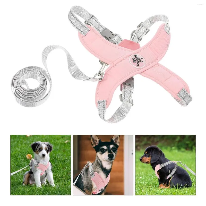 Dog Collars Small Harness Pet Portable Vest Leash Reflective Puppy For Dogs Accessory Pink Large