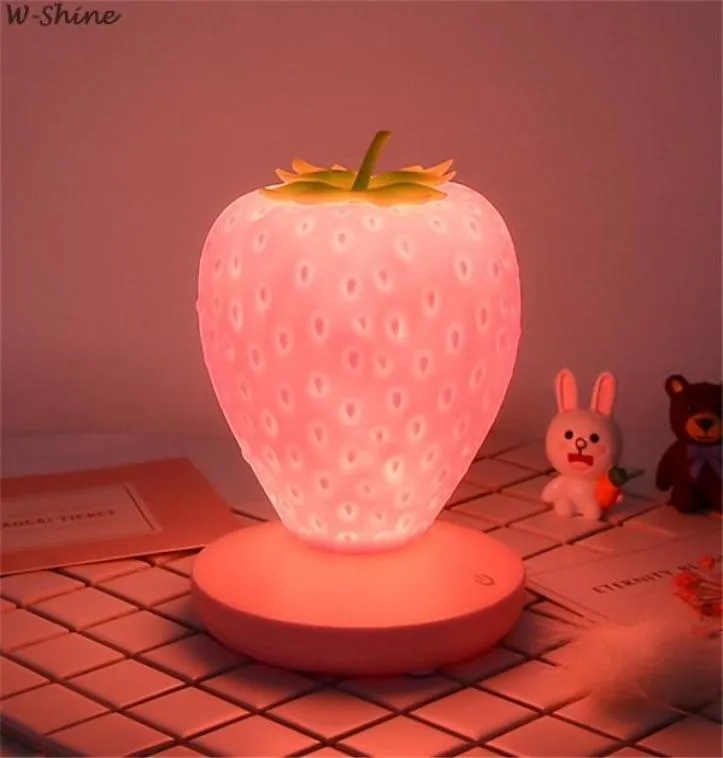 Aanraak Dimable Led Night Light Silicone Strawberry Nightlight USB Bedide Lamp voor Baby Kinderen Kinderen Geschenk slaapkamer Decoratie C1001331461