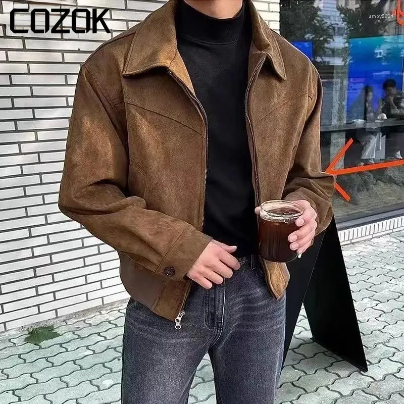 Herrenjacken Brown Wildleder Vintage Jacke Männer Frühling Herbst High-End Massive Lose Reißverschluss Reißverschluss Kurzes Streetwear Bomber Outwear