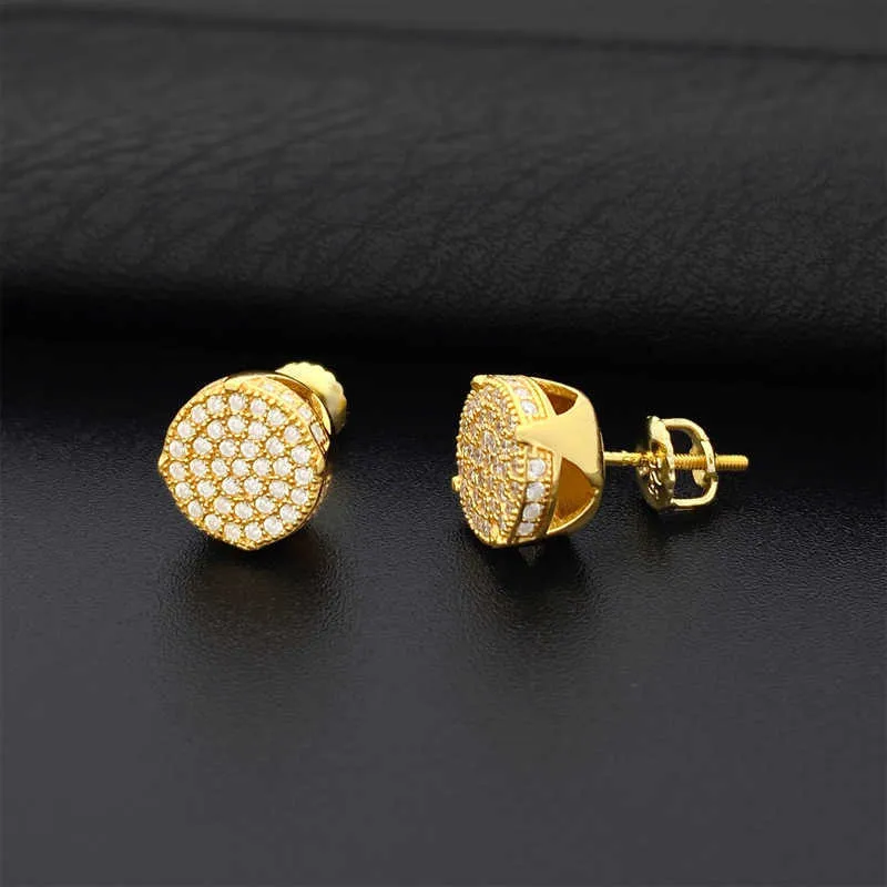 Valentines Gift Hiphop Stud 14K Yellow Gold Screw Back Real Round Cut Moissanite Earrings For Men_voghion.com