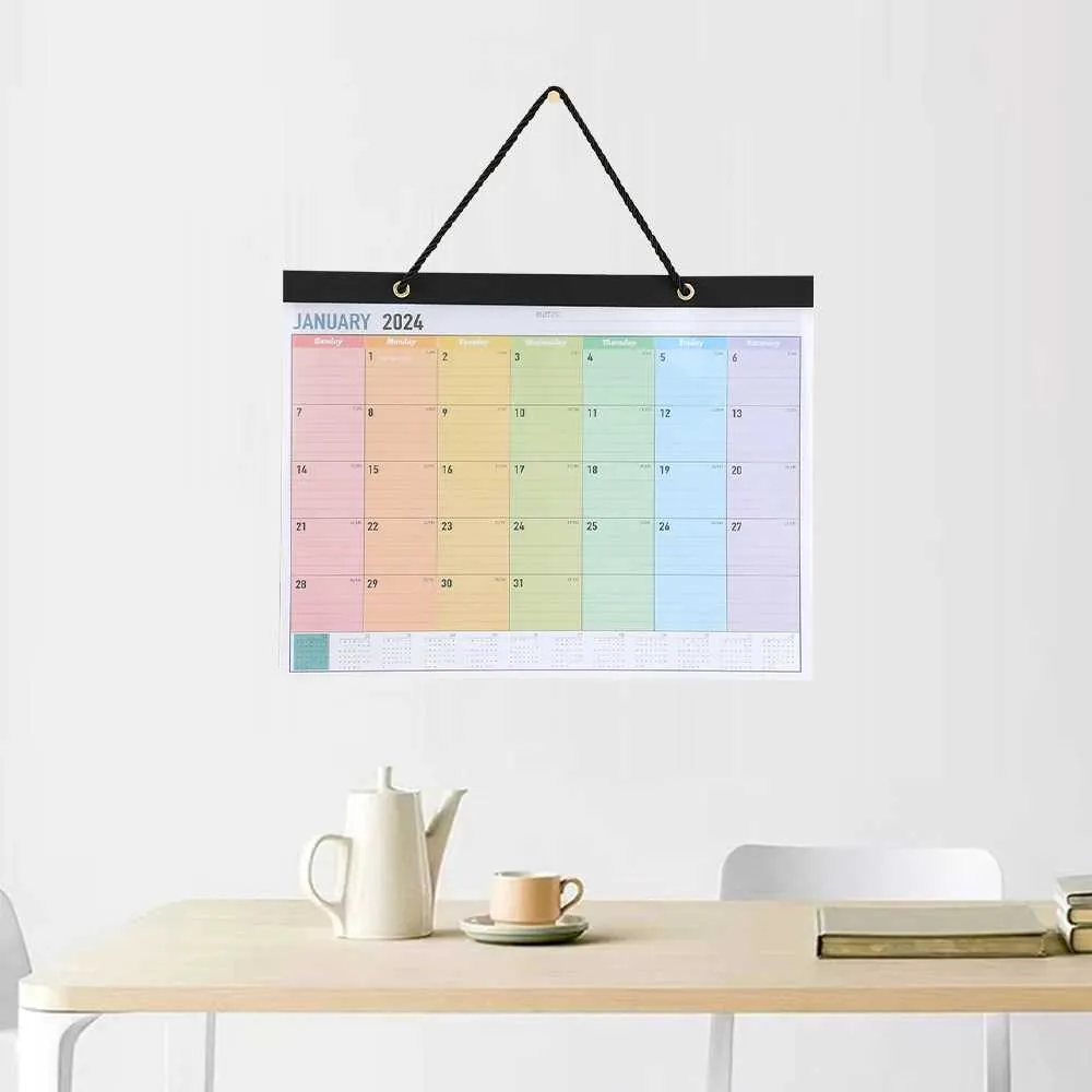 Calendrier 1 PC 2024 arc-en-ciel mensuel du mur mensuel PVC Couverture transparente parfaite pour planifier et organiser le calendrier quotidien Plan hebdomadaire