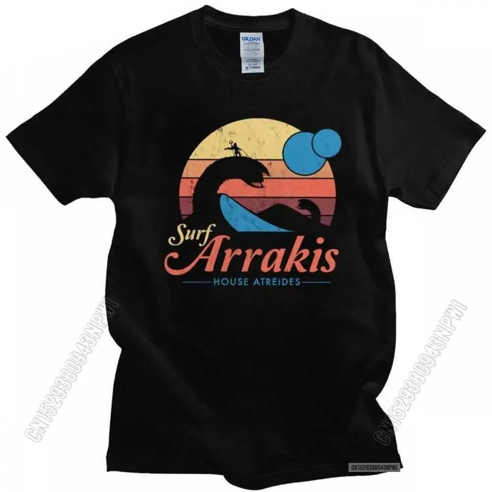 T-shirts voor herenbezoek Arakis T-shirt Mens katoen Surfing Dune Sci Fi T-shirt Korte mouwen Retro Distressed Surfing House Atreides T-shirt Top Giftl2405