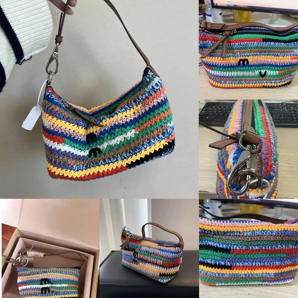 Twee versies regenboog geweven crossbody winkelen TOTE Merk design tassen tassen dames portemonnee portemonnee 240427