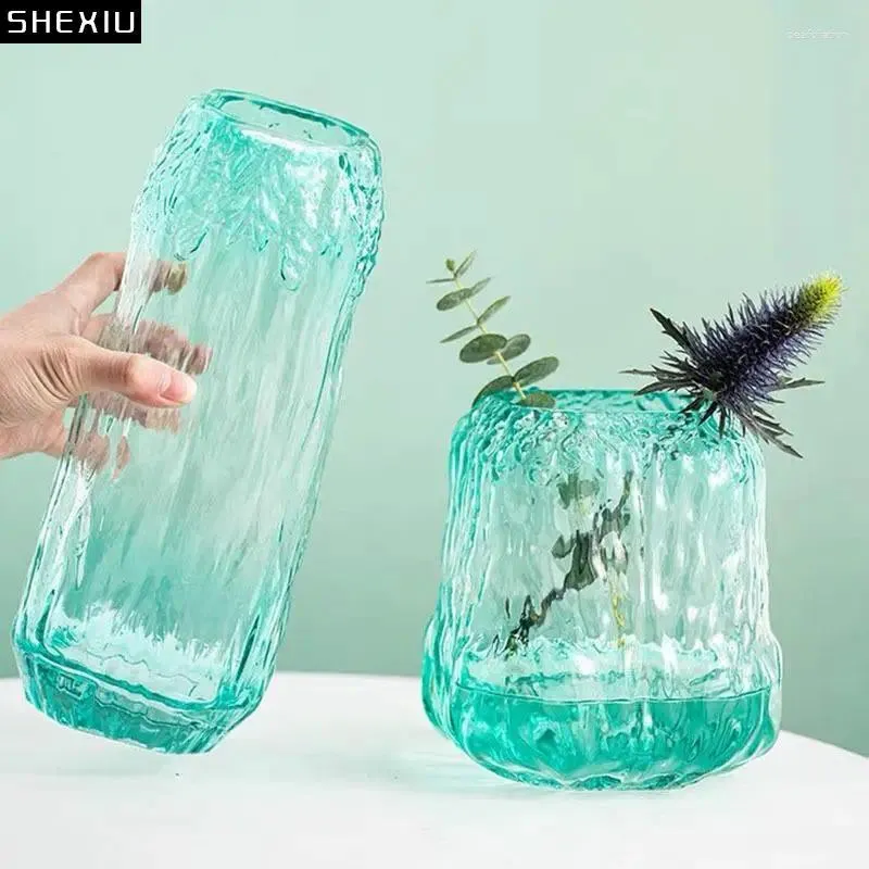 Vases Vases en verre vert transparent / gris Vase hydroponique Pots de fleurs décoratives Fleurs artificielles Décoration de bureau floral décoration intérieure
