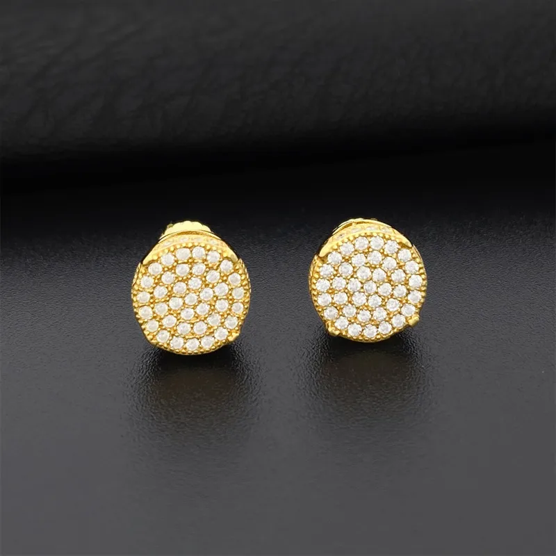 Round Cut Moissanite Stud Earrings In 14k Gold For Men_voghion.com