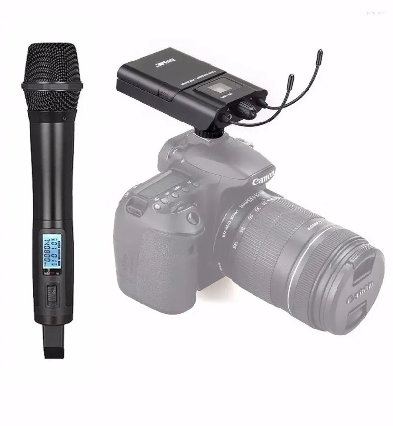 Microfones Acemic DV-100H DSLR/Câmera Sistema de microfone sem fio UHF Diversidade verdadeira Metal Metal Handheld para gravação de entrevista móvel