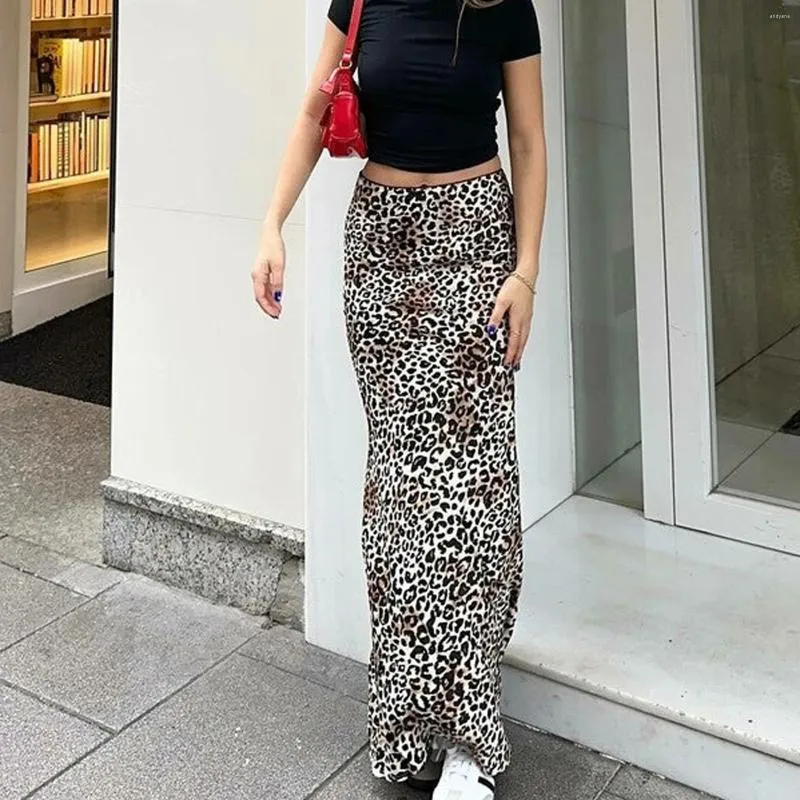 Skirts Gaono Summer A Line Pencil Long Skirt Y2k Vintage Animal Cheetah Leopard Print Low Rise Slit Maxi Streetwear