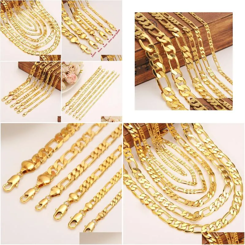 Ketens Italiaans figaro geel 14k goud vergulde 3 tot 12 mm breed 8,6 19,6 23.6 ketting ketting armband druppel levering sieraden kettingen penda dh7lq