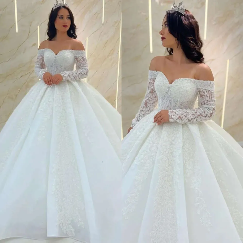 Abiti a sfera Abito saudita arabo fuori spalla a maniche lunghe abiti da sposa in pizzo spazzano abiti da sposa s da sposa s