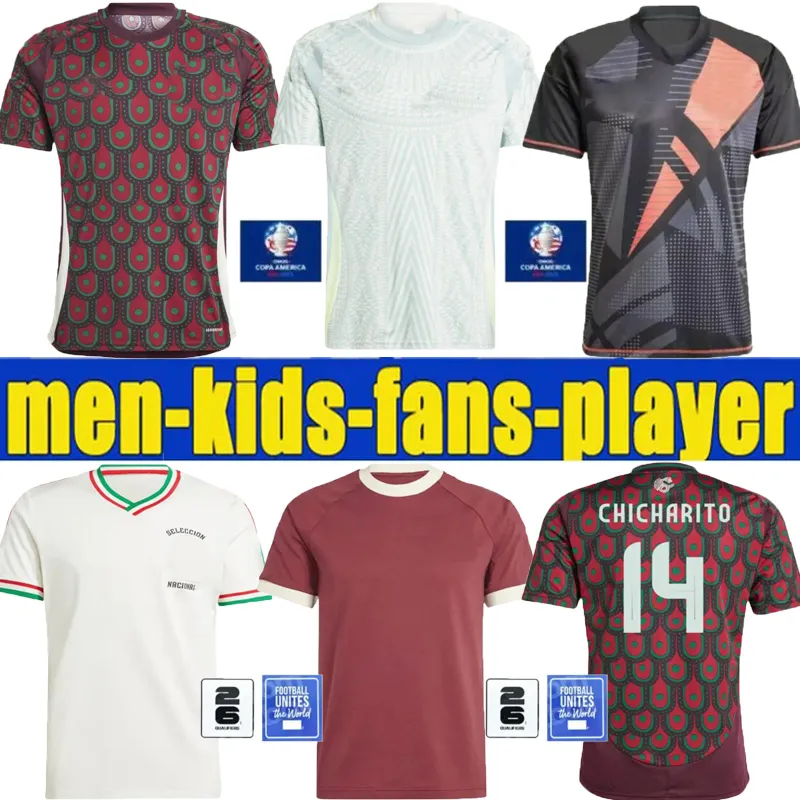 2024 2025 Jerseys de futebol do México Chicharito 24 25 Camisa de futebol da seleção nacional Homem para crianças Kit Home Away Camisetas Copa América Maillot Mexique 1985 Retro Gimenez Lozano