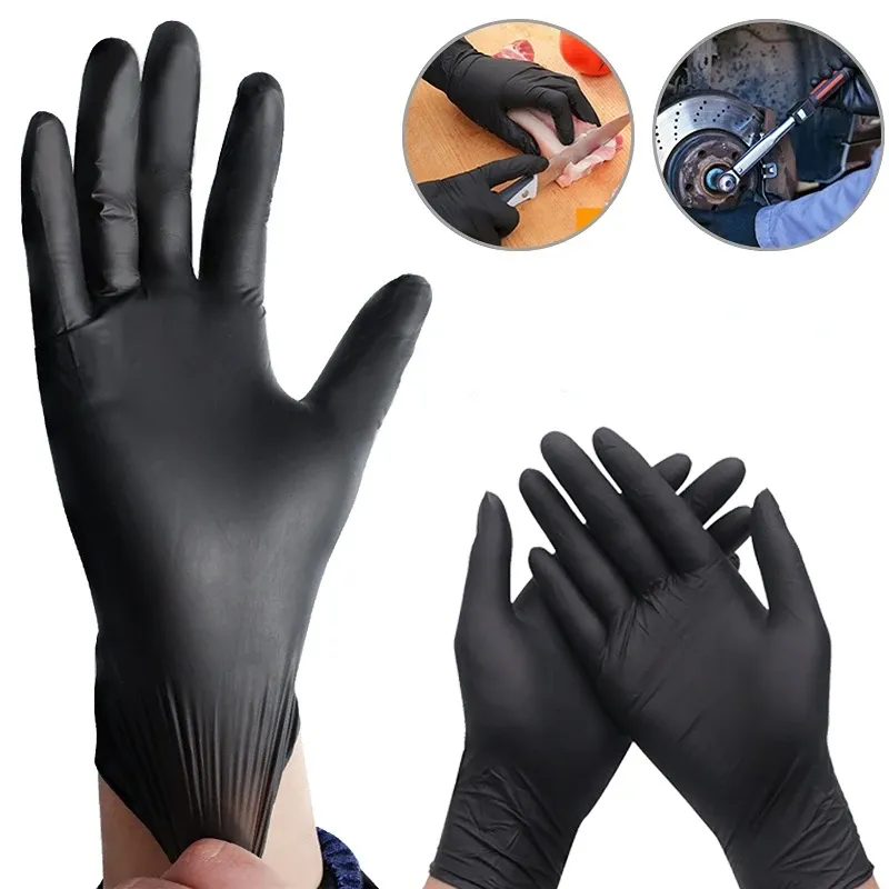 Guanti da 100 pezzi in nitrile guanti usa e getta di grado impermeabile cucina nera cucina cucina pulizia di guanti auto riparazione guanti