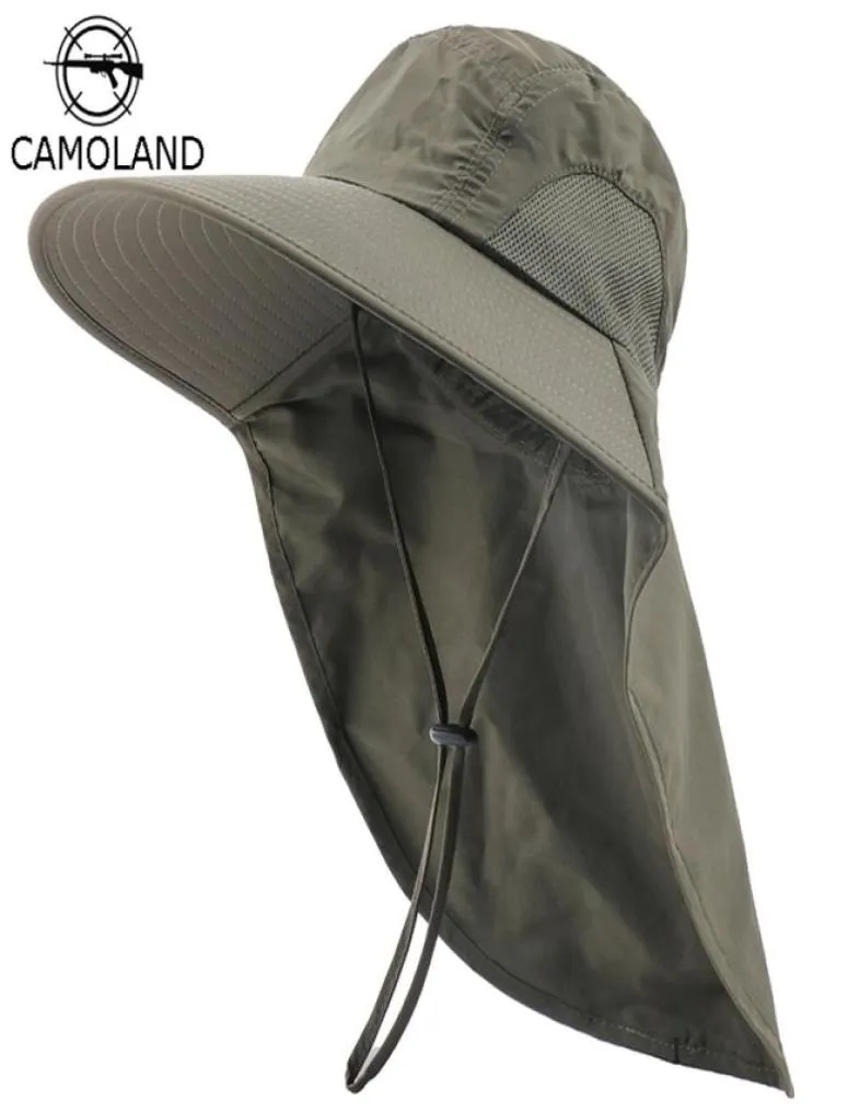 Camoland Summer Upf 50 Sun Hat Femmes hommes Chapeaux de seau imperméables avec volet de cou Extérieur grand chapeau de pêche à la brins 2205199934101