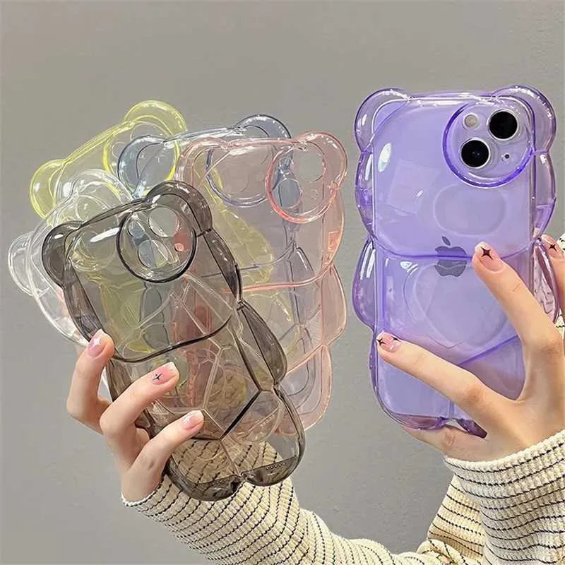 Casos de telefone celular Ins Japan Japan 3D Bear transparente capa para telefone 15 14 11 13 12 Pro Max XS Max Cartoon Cabine