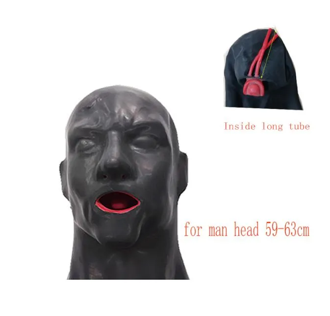 3d latex kap rubbermasker gesloten ogen fetisj met rode mond gag plug schede tong neusbuis lang en kort voor mannen 2207152598982