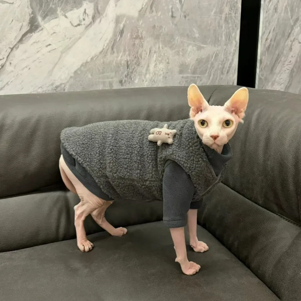 Giyim Erkek Kediler Giyim Polar Coat Ceket Takım Sfinx Kedi Kış Gri Gri Yumuşak Sweatshirt Yavru Kediler için Devon Rex için Sıcak Kalın Yelek