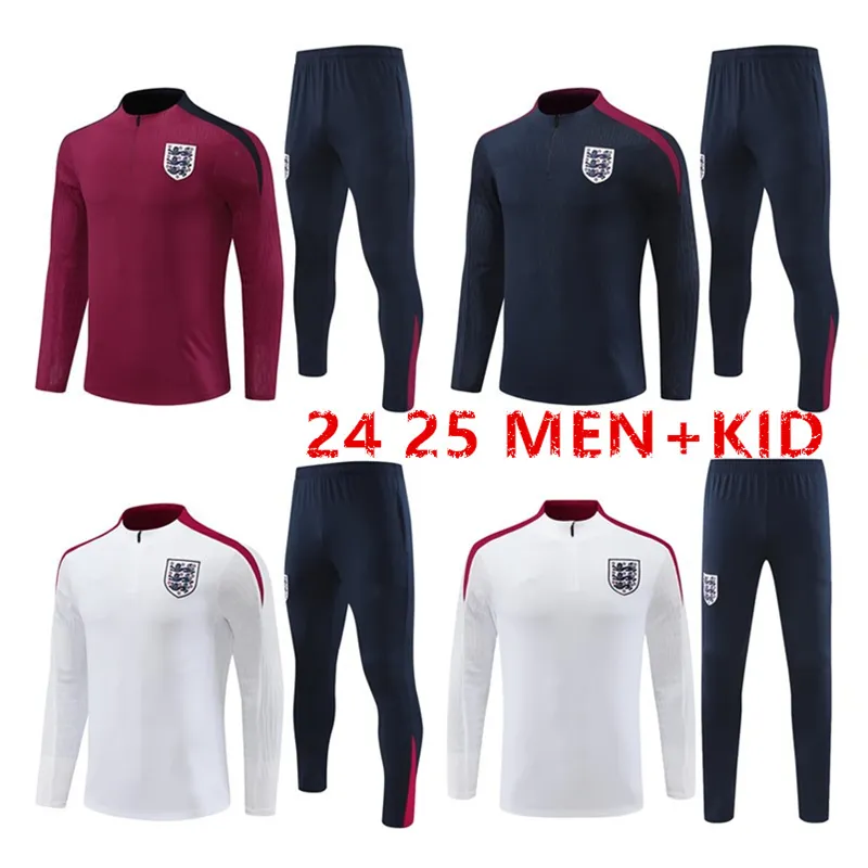 24 25 équipes nationales Angleterre Stracksuit 2024 2025 Half Tull Men Kids Wear Kits Training Costume Jogging Soccer Training Costume Veste de football